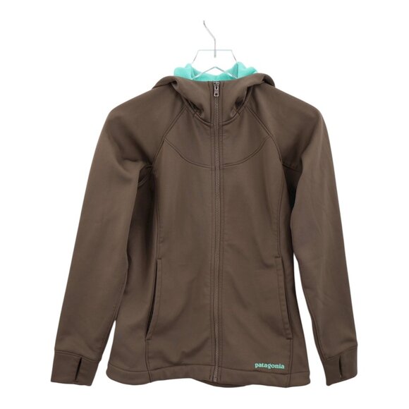 Patagonia Women’s Slopestyle Hoody Brown Aqua Size XS Softshell Full Zip Jacket - Picture 1 of 16